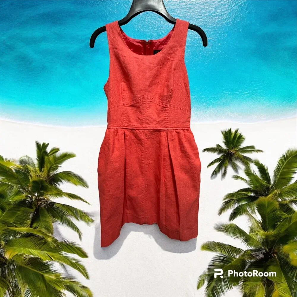 J.crew size 4 100% cotton sleeveless coral pleat tunic  dress